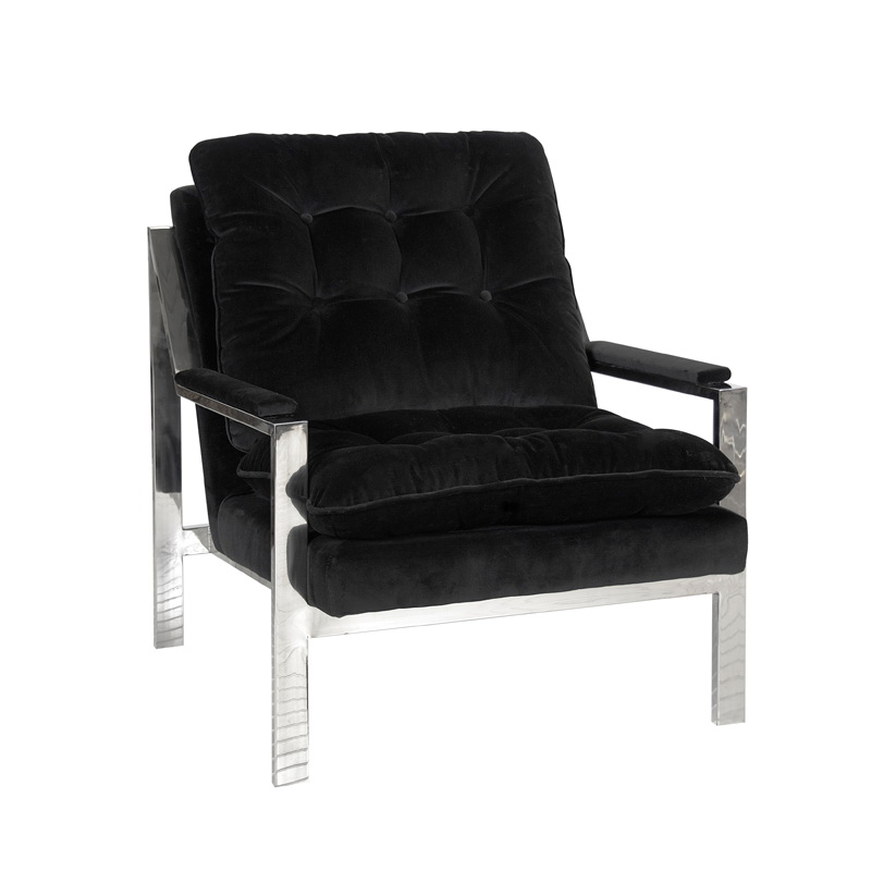 Worlds Away Nickel Plated Arm Chair With Black Velvet Cushions