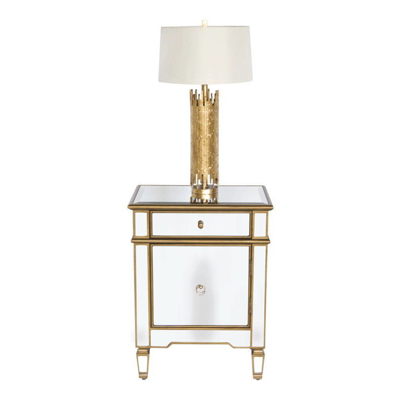 Worlds Away Mirrored Nightstand With Painted Gold Edge