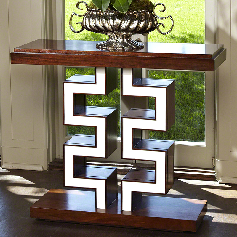 Global Views Race Track Console Walnut Ivory