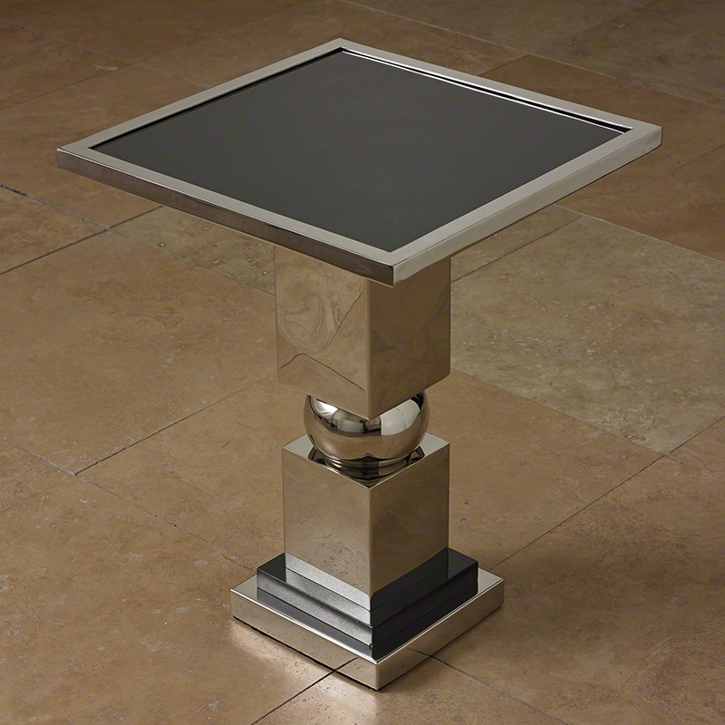 Global Views Squeeze Side Table Nickel With Black Granite Top