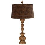 Aged Wood Finished Table Lamp With Faux Boa Shade 