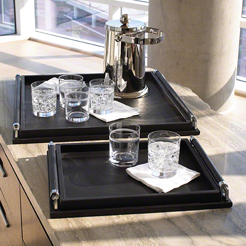 Global Views Wrapped Handle Tray Black Leather Small